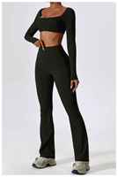 Ensemble de vêtements de sport pour filles avec logo personnalisé, vêtements de yoga populaires, vêtements de fitness pour femmes, pantalon évasé, ensembles de yoga pour filles