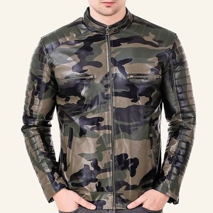 เสื้อแจ็คเก็ตหนัง PU ลายพรางสำหรับผู้ชาย คอตั้ง ซิปหน้า แขนยาว ทรงปกติ สไตล์ฤดูใบไม้ร่วง - Product Image 4