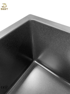 Évier de cuisine moderne à cuve unique en quartz fabriqué au Vietnam, 10 mm d'épaisseur, surface brossée, en quartz et résine, avec robinet monotrou - Product Image 3