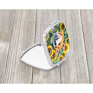 Shiba Inu girasoles compacto plegable de mano de viaje espejo de maquillaje bolsillo regalo decorativo para mujeres y niñas - Product Image 2