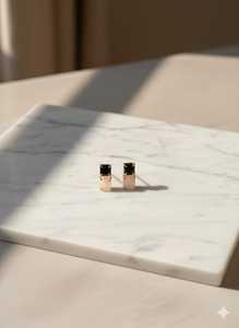 925 Sterling <b>Silver</b> 14K Gold Plated Natural Rose Quartz Black Onyx Cute <b>Stud</b> Earrings for Anniversary & Party Gift - Product Image 4