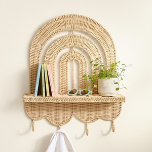 Storage rack for bathroom bedroom hand weaving rattan racks wall mounted book case with <b>hooks</b> - Product Image 1