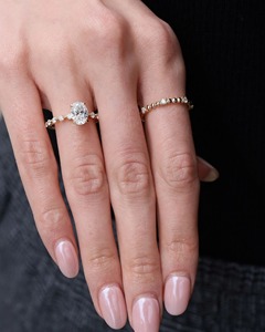 Oval Cut 2 CT Lab Diamond Ring 14K Yellow Gold Solitaire Engagement Ring Floating Accent Stones Modern Bridal Anniversary Ring - Product Image 5