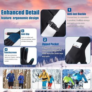 Gants d'hiver pour hommes et femmes - Gants thermiques imperméables pour temps froid, gants tactiles pour le cyclisme, la course à pied et le travail - Product Image 6
