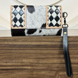 Grands sacs fourre-tout en cuir à carreaux de luxe de créateur et pochette à bracelet en cuir de vachette usinée à la main ensemble de 2 pièces assorties - Product Image 6