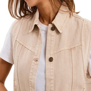Chaleco sin mangas de mezclilla tejida vintage para mujer, con botones frontales, ecológico, cortavientos, informal, de alta calidad - Product Image 4