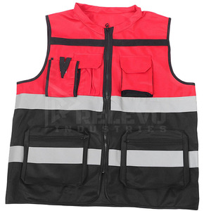 Gilet de sécurité haute visibilité Relevo rouge et noir, réfléchissant, en polyester respirant, vêtement de travail unisexe, style classe, léger avec poches - Product Image 4