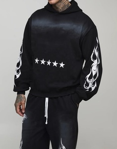 Conjunto Deportivo Informal de Moda, Diseño Sólido con Efecto Desgastado, Sudadera con Capucha y Pantalones Jogger, 100% Algodón - Product Image 3