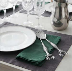 Cuchara para ensalada con mango esculpido en forma de asta de ciervo, de acero inoxidable con acabado plateado espejo, para una presentación elegante y para el servicio de invitados, hecha a mano. - Product Image 2
