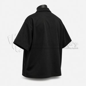 เสื้อเชิ้ตแขนสั้นสีดำสำหรับผู้ชายพร้อมงานปักลายดอกไม้สีขาวแบบลำลองคอปกพับได้สำหรับฤดูร้อน - Product Image 4
