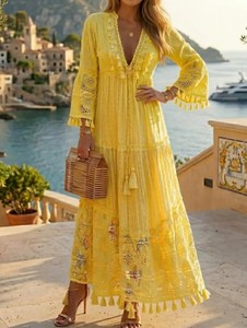 Robe de soirée élégante pour femmes, moderne, longue, 100% coton, sans manches - Product Image 1