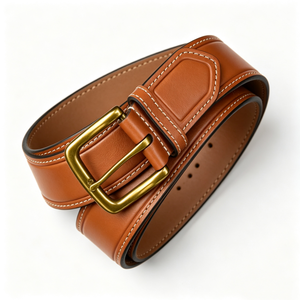 Ceinture formelle en cuir véritable pour homme, marron uni, en cuir de vachette, boucle à ardillon carrée en alliage, robuste, moulage monobloc - Product Image 3