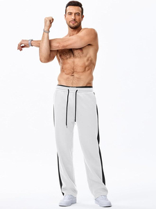Pantalones de chándal para hombre, de pierna ancha, con bloques de color y rayas, corte cónico, cintura con cordón, elásticos, informales - Product Image 2