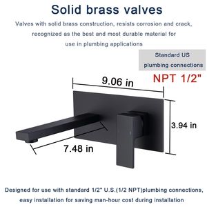 Rubinetto a Muro Monocomando Nero Opaco a 2 Fori in Ottone per Lavabo o Vasca da Bagno - Product Image 2