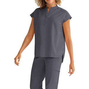 Conjunto de Uniforme Médico Unisex Gris de Spandex/Algodón con Detección de Agujas, Blusa con Cuello con Muescas en las Mangas y Pantalones para Enfermeras de Hospital - Product Image 1