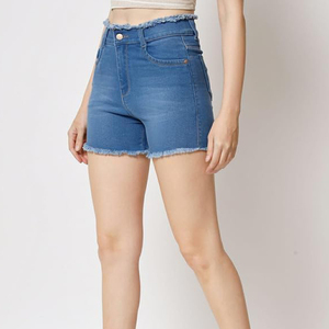 Women's Breathable Quick Dry 100% Cotton Denim Shorts Elastic Waist Custom Printed 180g Customizable High Quality Custom Sizes - Product Image 1