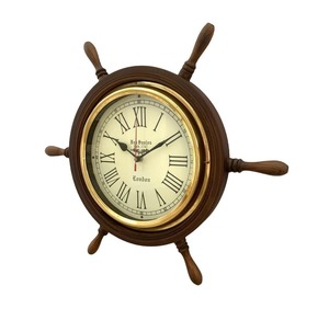 Reloj de Pared con Forma de Timón de Barco, Acabado en Latón y Madera, Movimiento de Cuarzo Silencioso, Reloj Decorativo Marítimo, Decoración Costera para el Hogar - Product Image 4
