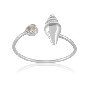 Bague en argent sterling 925 en forme de coquillage – Bijou côtier ajustable avec pierre précieuse - Product Image 2
