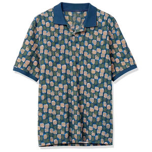 Camisa Polo para Hombre con Estampado Floral Azul, Texturizada, Ligera, Transpirable, Casual, de Verano, Manga Corta, con Botones - Product Image 1