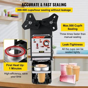 Sigillatrice Semiautomatica per Bicchieri Boba 300-500 Tazze/ora, Nera, Diametro 90/95mm, per Tazze da Tè - Product Image 3