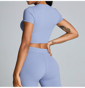 Women Short Sleeve High Waist Flared Leggings 2 Piece <b>Sets</b> <b>Yoga</b> Fitness Clothing <b>Set</b> custom logo and custom desighn - Product Image 2