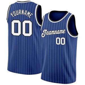 Maillot de basket-ball rayé bleu personnalisé avec impression sublimée du nom et du numéro de l'équipe, débardeur en maille sans manches unisexe, taille adulte - Product Image 1