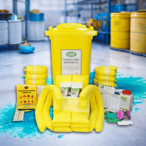 Kit Completo para Derrames Químicos de 240 Litros (63 Galones) con Almohadillas Absorbentes y Calcetines para Materiales Peligrosos en Contenedor con Ruedas de Alta Resistencia para Seguridad en el Lugar de Trabajo - Product Image 1