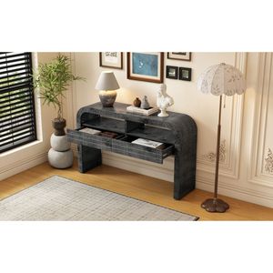 TREXM 52'' <b>Antique</b> Black Console Table with 2 Large Drawers Retro Curved <b>Sofa</b> Table for Entryway Living Room Hallway Entrance - Product Image 5