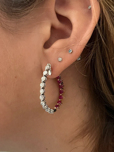 <b>Solid</b> Real Gold Plated 925 <b>Silver</b> Hoop Earrings with Diamond Bezel Setting Vintage For Unisex Party Wear - Product Image 3