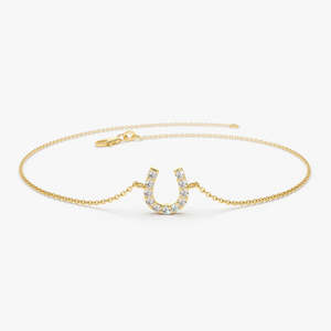 Pulsera de Plata de Ley 925 de Alta Calidad, Chapada en Oro, con Hermosa Piedra de Moissanita, Amuleto de Herradura de la Suerte para Mujer - Product Image 1