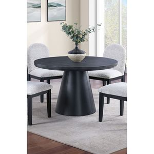 4pc <b>White</b> Finish Fabric <b>Dining</b> <b>Table</b> and 1pc <b>Round</b> <b>Table</b> with Cone Base 5pc <b>Dining</b> Set Featuring Plush Seats and Side Chairs - Product Image 3