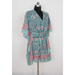 Kaftan en coton fait main imprimé au bloc pour femme, style bohème floral, tunique d'été confortable grande taille, robe de mariée, par-dessus maillot de bain - Product Image 5