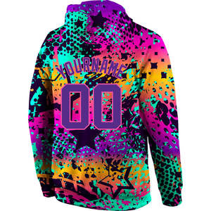Sweat à capuche personnalisé en polaire unisexe, motif étoile multicolore, sublimation, respirant, coupe classique, poche, polyester - Product Image 3