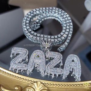 Luxury Moissanite Diamond " ZAZA " Letter Pendant With Tennis <b>Chain</b> Full <b>Iced</b> <b>Out</b> Hip Hop Necklace Jewelry - Product Image 5