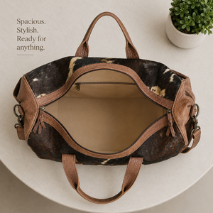Western Cowhide <b>Leather</b> Duffle <b>Bag</b> | Genuine Hair On Hide Travel Weekender Gym <b>Overnight</b> Carry On Luggage Handmade Unisex <b>Bag</b> - Product Image 3