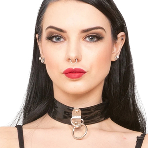 Collier ras du cou en cuir PU noir brillant avec chaîne à maillons et boucle en métal, style punk mignon, accessoire de mode pour femme pour les soirées - Product Image 5