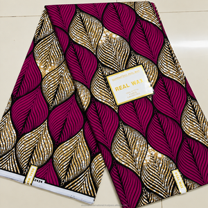 Purple Pink African Wax Print Ankara Fabric Leaf Pattern Textile for Women Dresses Fashion Sewing - Product Image 2