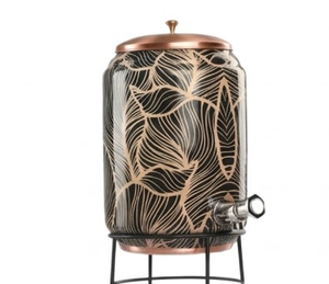 Fontaine à eau artisanale en cuivre avec couvercle en cuivre et motif feuille, distributeur d'eau pour usage domestique - Product Image 5