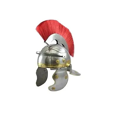 हाथ से बने लोहे रोमन सेंचुरियन हेलमेट के साथ लाल पंख सैनिक कवच हेलमेट के लिए सजावट मध्यकालीन कवच हेलमेट