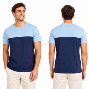 เสื้อยืดผู้ชายสีฟ้ากรมท่า คอวี แขนสั้น แฟชั่นสตรีทแวร์ แบบเรียบ ขายส่ง - Product Image 4