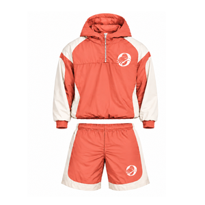 Mens Coral Neutral Colorblock Nylon <b>Hoodie</b> Shorts Set Lightweight Quarter Zip Sports <b>Running</b> Fitness Casual Training Outfit - Product Image 1