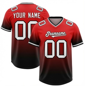Custom Sublimated American Football Jersey Men's V-Neck Red Black Gradient Moisture Wicking Short Sleeve Teamname - Product Image 1