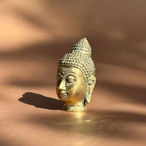 Statue de tête de Bouddha en laiton antique, artisanat moderne en métal fait à la main, décoration d'intérieur - Product Image 1