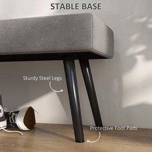 Panca Moderna da Camera da Letto Grigia da 99 cm, Seduta Imbottita per Fondo Letto con Gambe in Acciaio, Sgabelli e Pouf - Product Image 5