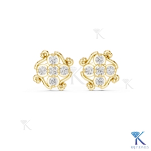 Lab Grown Diamond Vintage Scroll <b>Stud</b> Earrings 5 Stone Cluster 14K 18K Solid Gold Fine Women Jewelry Anniversary Wedding Party - Product Image 4