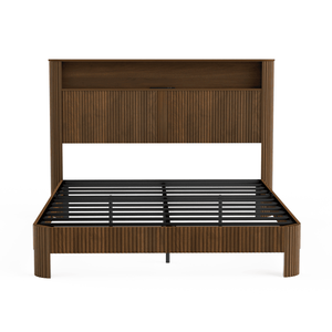 Letto Queen Size con Linee Ondulate e Curve, con Contenitore e Stazione di Ricarica, Funzionamento Silenzioso, Supporto in Metallo, Stile Letto Morbido - Product Image 3