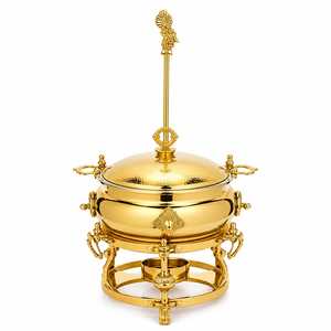 Plat à réchaud de luxe en laiton pur plaqué or avec revêtement céramique antiadhésif, casserole couverte de 24 cm de diamètre, lavage à la main uniquement - Product Image 1