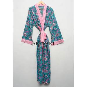Kimono en coton pour femme, imprimé floral fait main, style japonais, longueur ras du sol, lavable, séchage rapide, robe d'été et de printemps, tenue de plage, livraison gratuite - Product Image 1