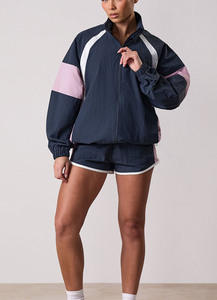 Ensemble coupe-vent colorblock pour femmes, sweat à capuche et short, vêtements de sport légers à fermeture éclair, survêtement 2 pièces, décontracté, pour la course à pied, la gym, le fitness - Product Image 6