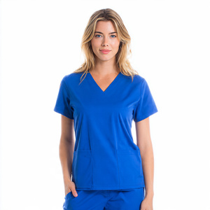 Haut de blouse médicale pour femmes, col en V ou col rond, pour personnel hospitalier / infirmier, personnalisable - Product Image 4